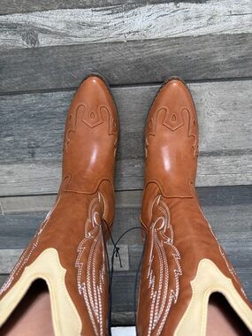 Women's Tan Western Combat & Moto Boots with Embroidered Shaft